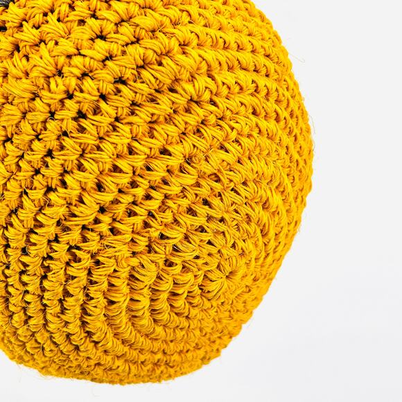 Mustard Yellow Black Striped Crochet Crossbody Boho Bucket Bag - Picture 5 of 7